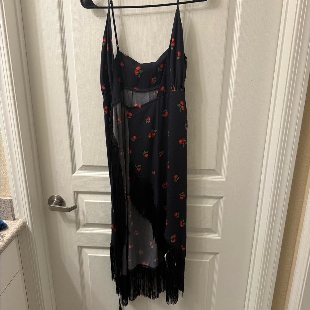 FARM Rio Dark Floral High Low Dress with Fringe - Picture 5 of 6